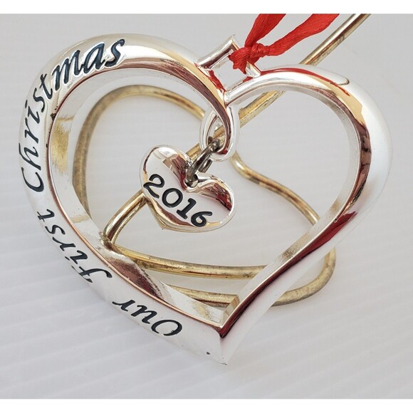 LENOX Forevermore Silver Plated 2016 Our First Christmas Heart Ornament Holiday - Picture 7 of 9